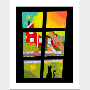 Cozy Cat on Autumn Windowsill Posters and Art